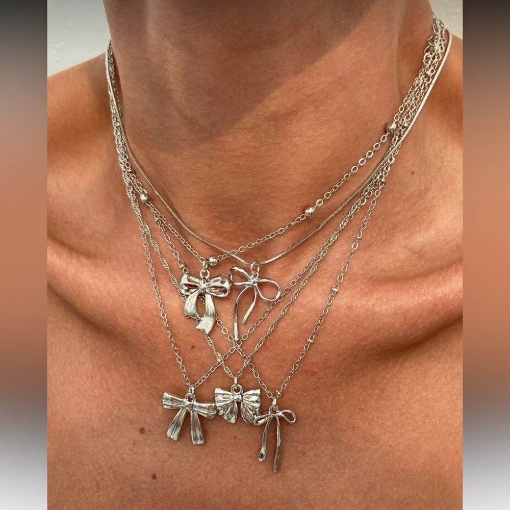 Silver bow Necklace set M591
